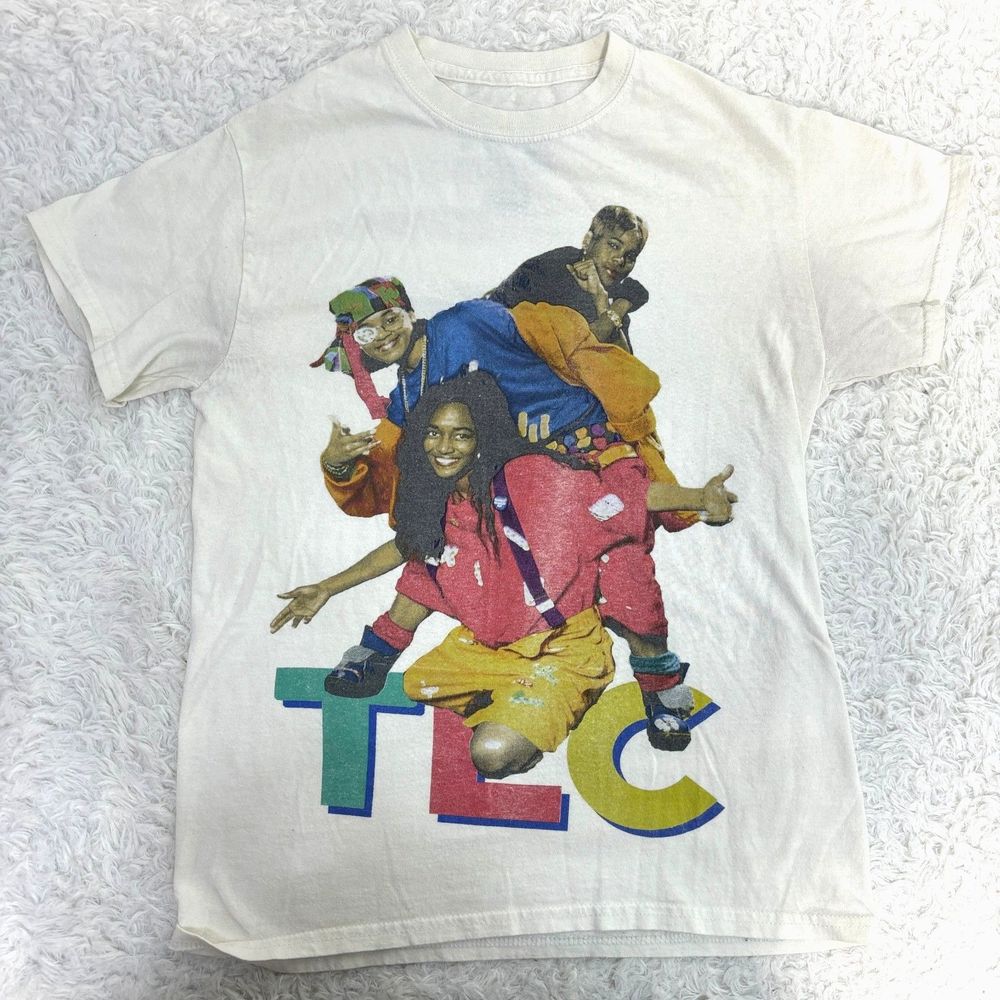 TLC Size Small Graphic Tee T-Shirt White Spell Out Short Sleeves